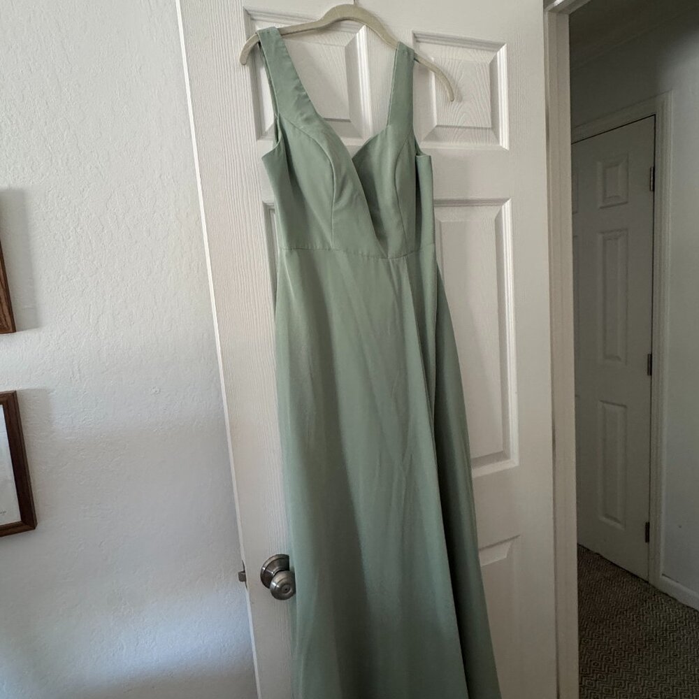 Revelry Sage Green Bridesmaid Dress – Size 8 – Elegant Formal Maxi